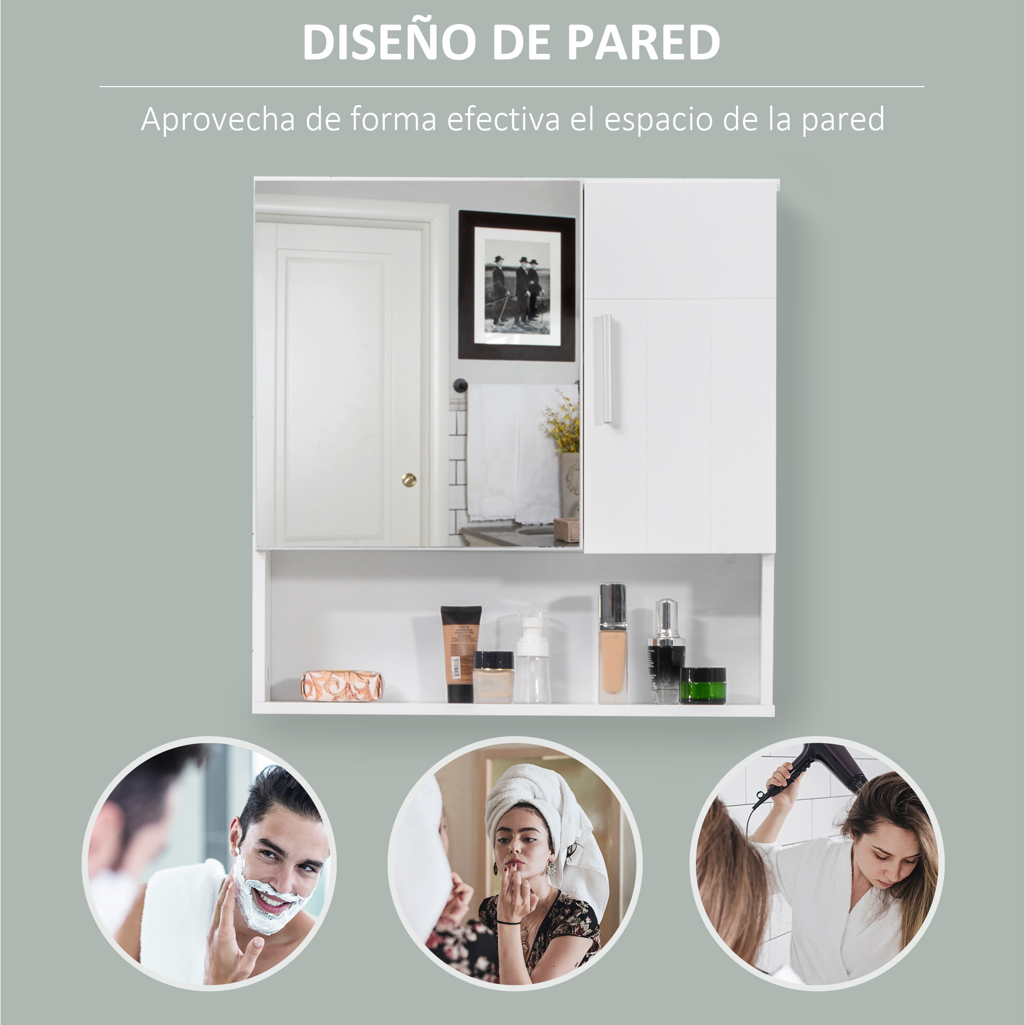 kleankin Armario de Baño con Espejo Mueble Colgante de Aseo con 2 Puertas y 2 Estantes Ajustables Interiores 54x15,2x55,3 cm Blanco