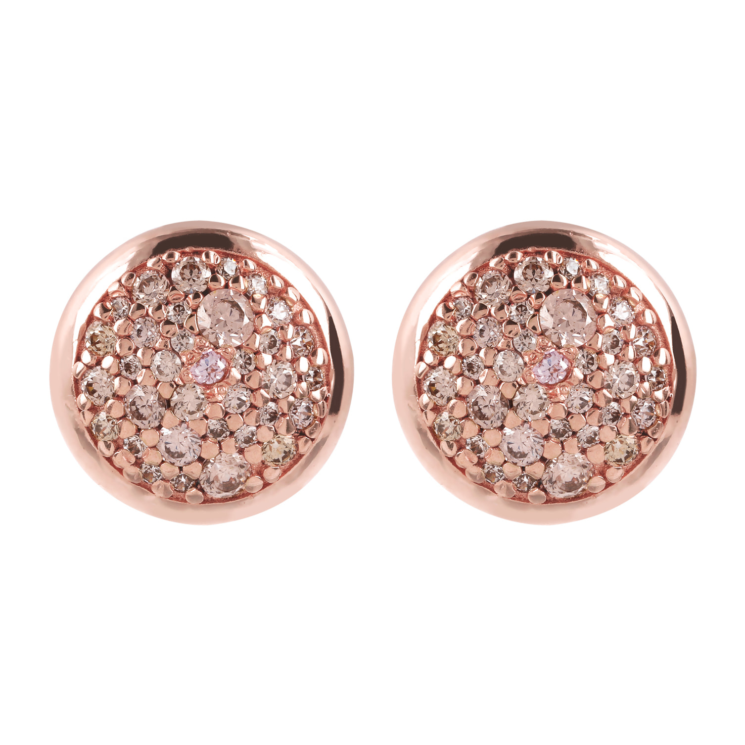 Orecchini a Bottone con Pavé in Cubic Zirconia Rosa Placcati Oro Rosa 18kt