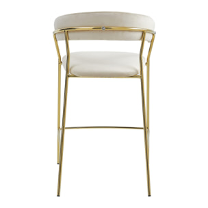 Sgabello da bar Badia in velluto beige e metallo dorato