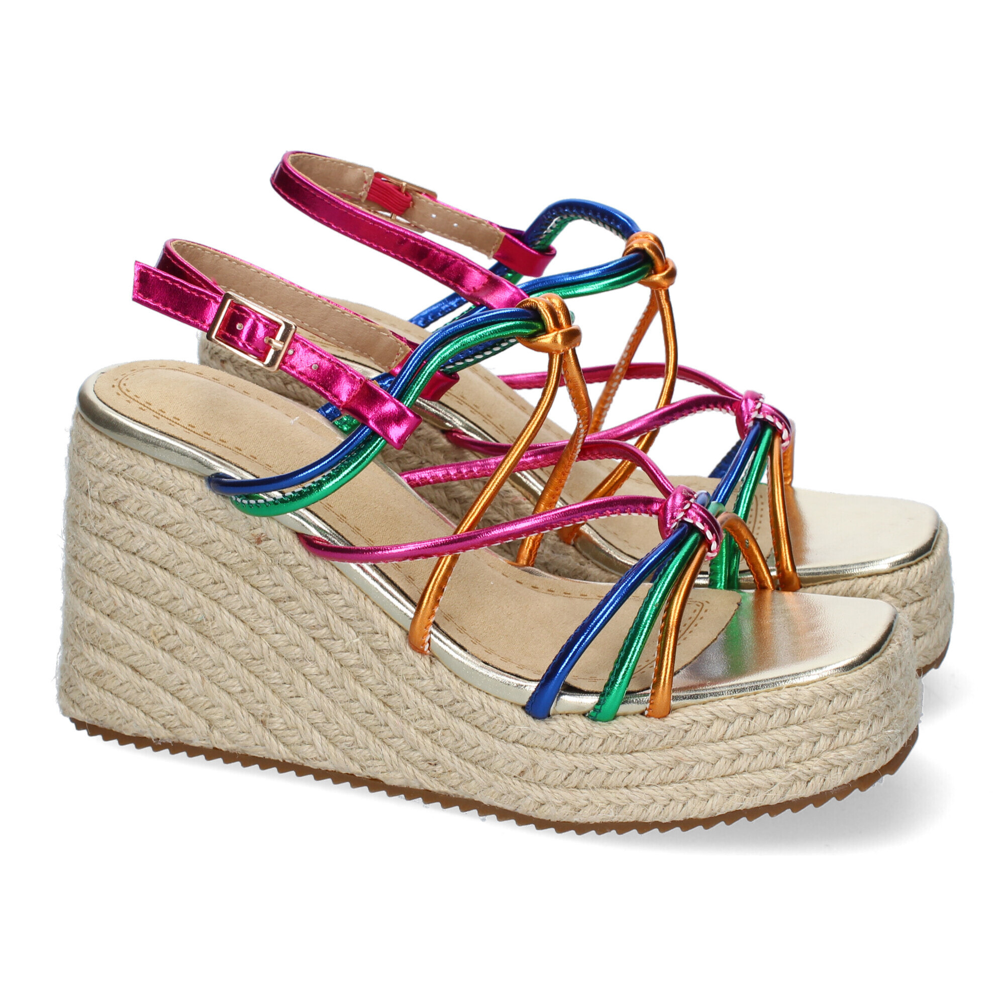 Sandalias de Cuña de Yute, para Mujer con Adornos Cruzados y Hebilla Ajustable