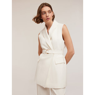 Motivi - Gilet lungo con cintura - Bianco