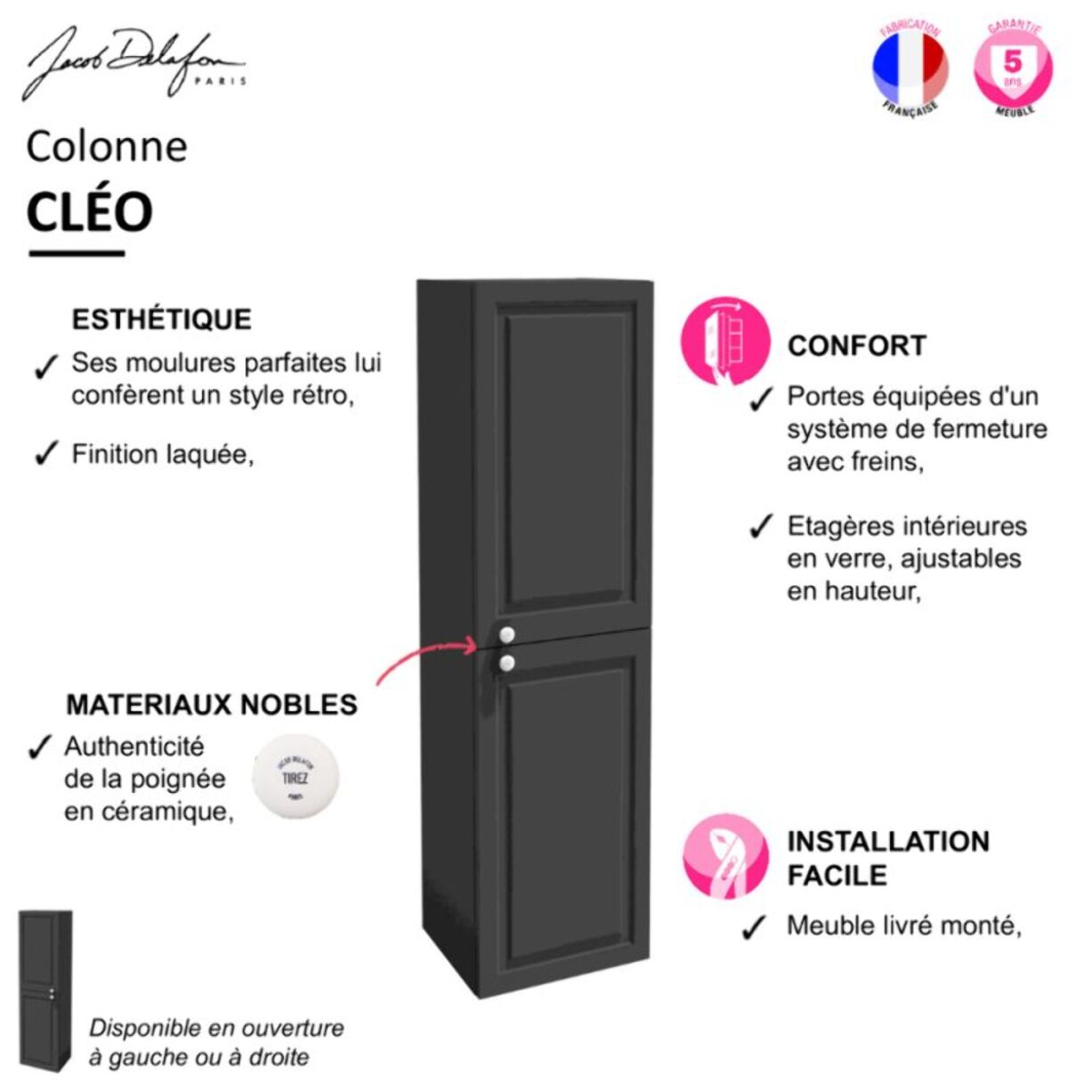 Console Cléo 1889 avec plan vasque 3 trous + colonne droite + miroir + mélangeur croisillon lavabo chromé + siphon