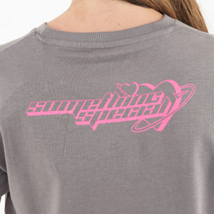 Maglietta Crop in cotone SPECIAL piombo rosa