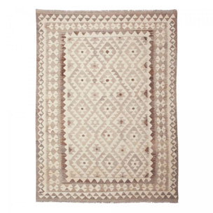 Tapis kilim, motif géométrique artisanal, tissé à plat, VOTUJU