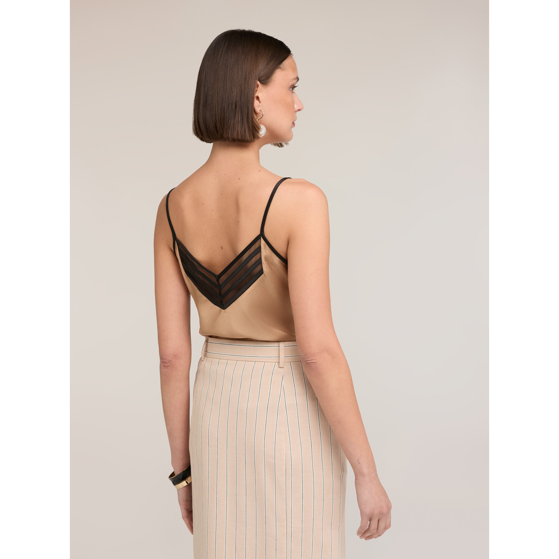 Motivi - Top in raso con bordo in tulle - Beige