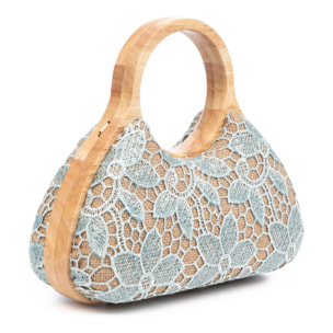 Avisio bolso de mano fabricado en madera natural, algodón y jute con diseño malla de tejido floral