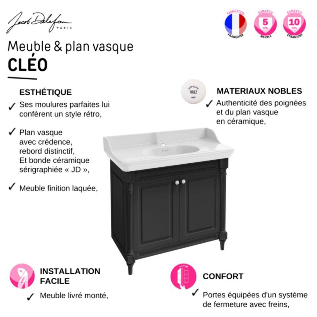 Pack meuble salle de bain Cléo 1889 plan vasque + colonne + miroir