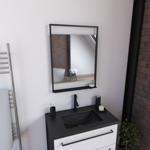 Miroir salle de bain LED auto-éclairant 60x80cm - laqué noir mat - FRAMED MIRROR LED