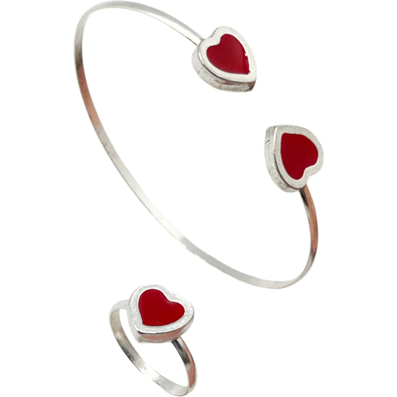 Conjunto Colors Corazón Pulsera y anillo plata 10µ Rojo