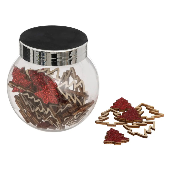 Accessoires bocal forme en bois paillettes rouges