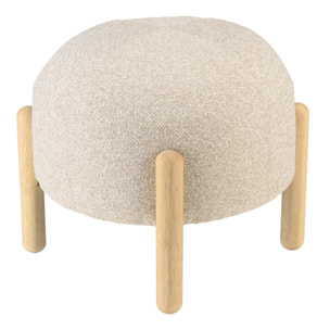 LEOPOLD - Pouf en tissu effet laine beige et pieds bois