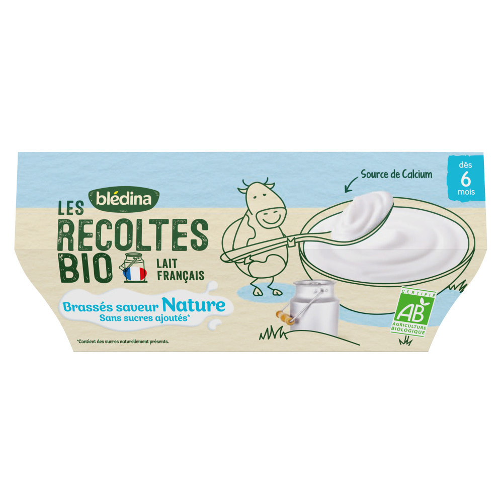 6x4 Brassés Nature sans sucres ajoutés - Bledina Les Recoltes Bio - Dès 6 Mois