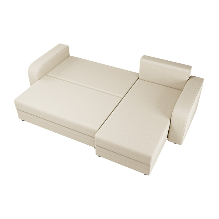 Harvey - Canapé d'angle réversible 4 places convertible avec coffre en tissu - Beige