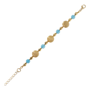 Bracciale con Sfere Golden Elemento Satinato e Pietra Naturale Quarzo Azzurro