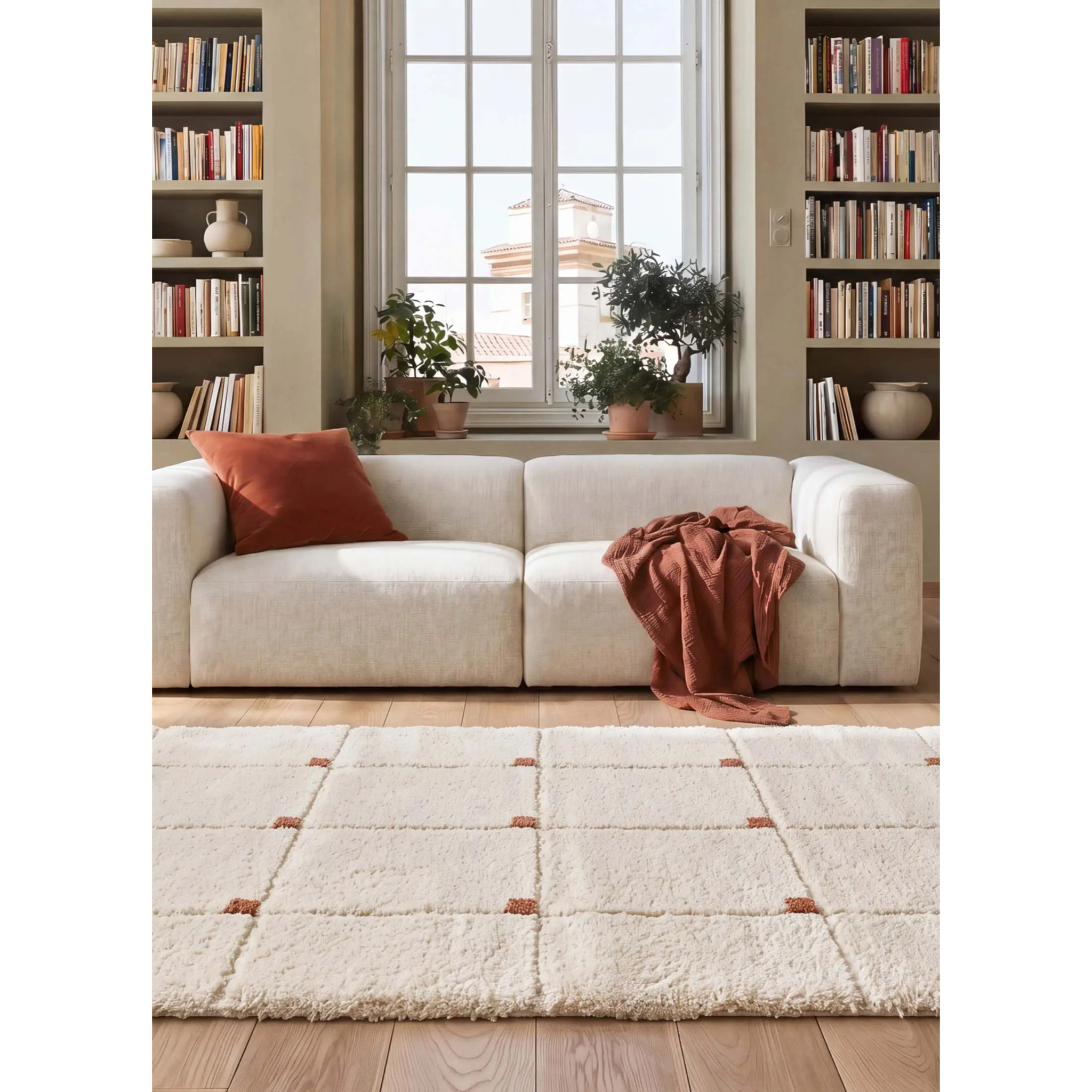 BRENDA Alfombra shaggy geométrica con relieve blanco y motivos caldera, varias medidas disponibles