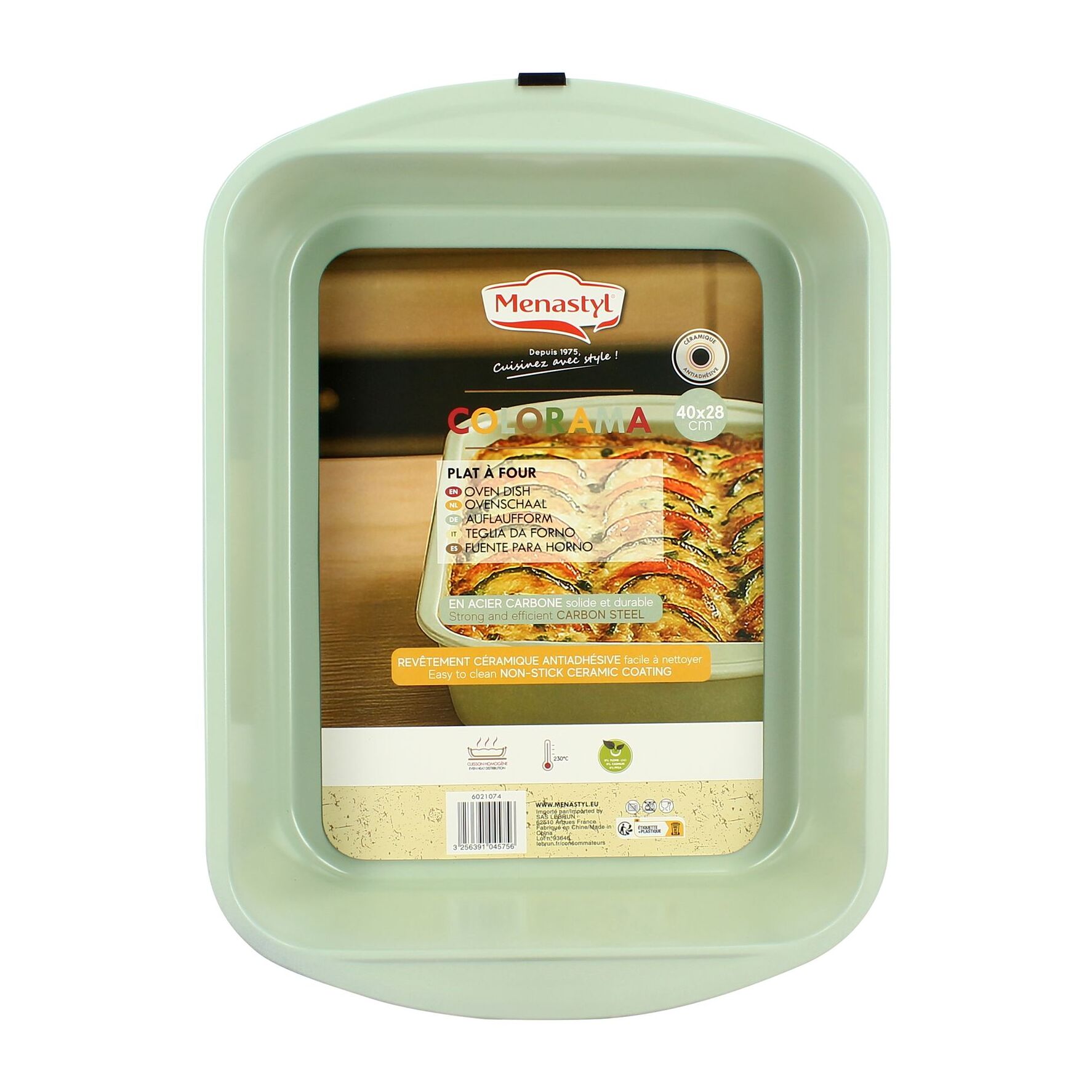 Plat à four rectangulaire en acier carbone celadon 40x28cm COLORAMA