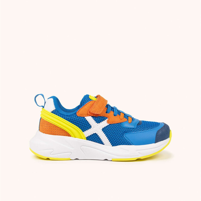 Zapatilla Infantil Multideporte Azul y Naranja con Velcro MUNICH MINI TRACK VCO 23