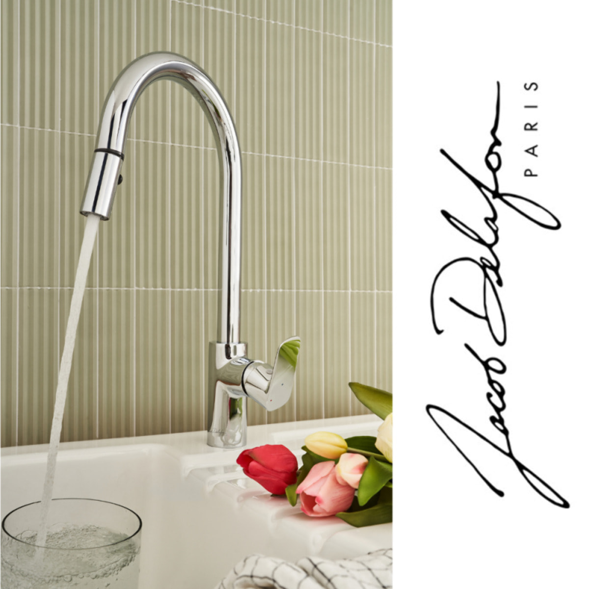 Robinet cuisine avec douchette extractible July+ col de cygne et orientable