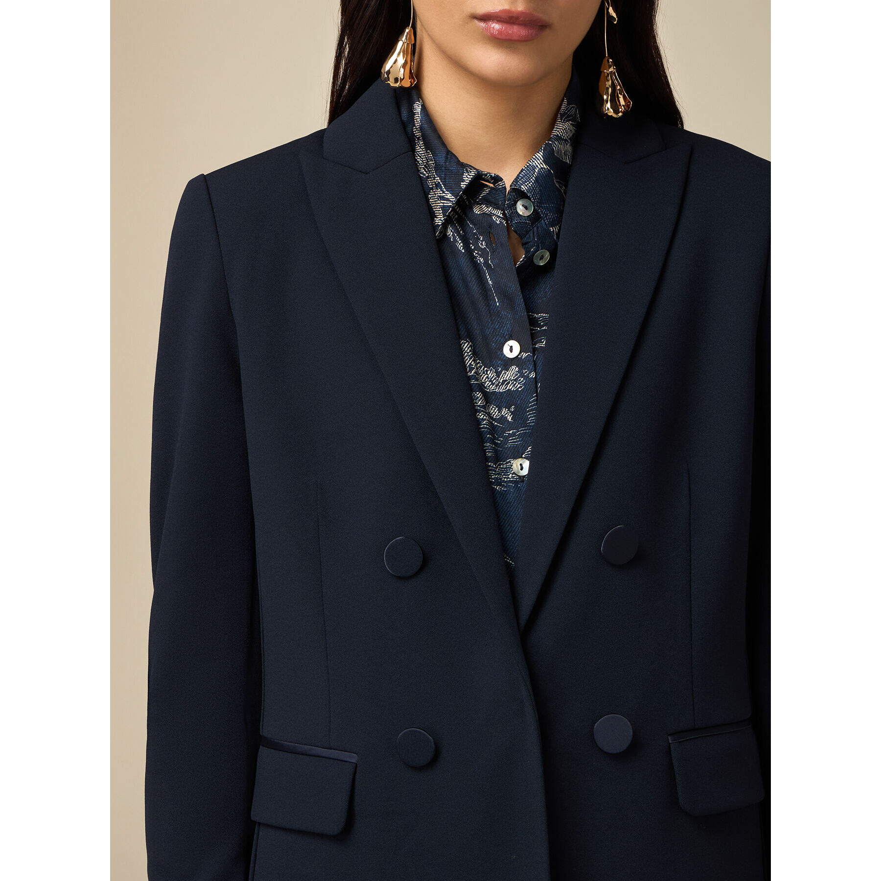 Oltre - Blazer con detalles de raso - Azul