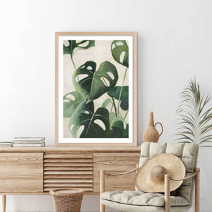 Poster Aquarelle tropicale Affiche + cadre en bois - Chêne