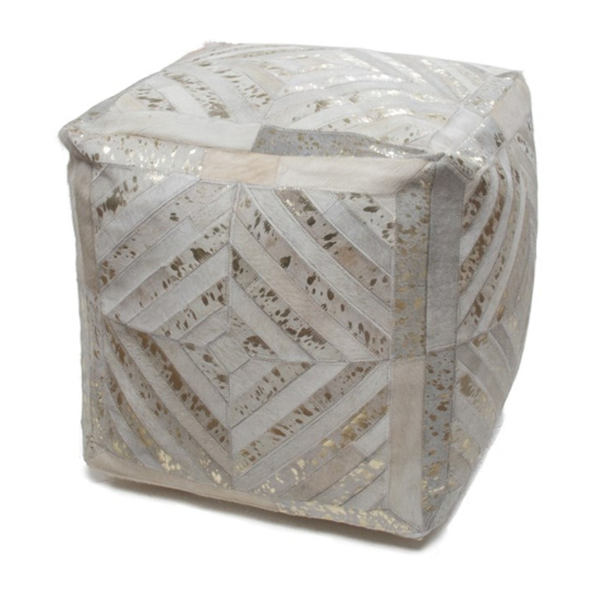 Pouf a cubo Dazzle in pelle avorio e oro
