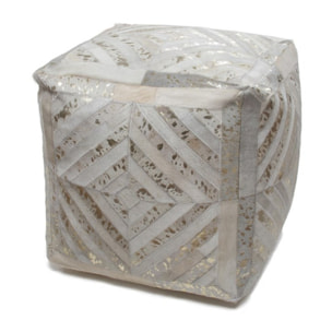 Pouf a cubo Dazzle in pelle avorio e oro