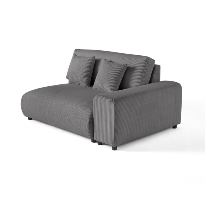 Garance - module d'assise 2 places avec accoudoir droit - en velours côtelé - Gris foncé