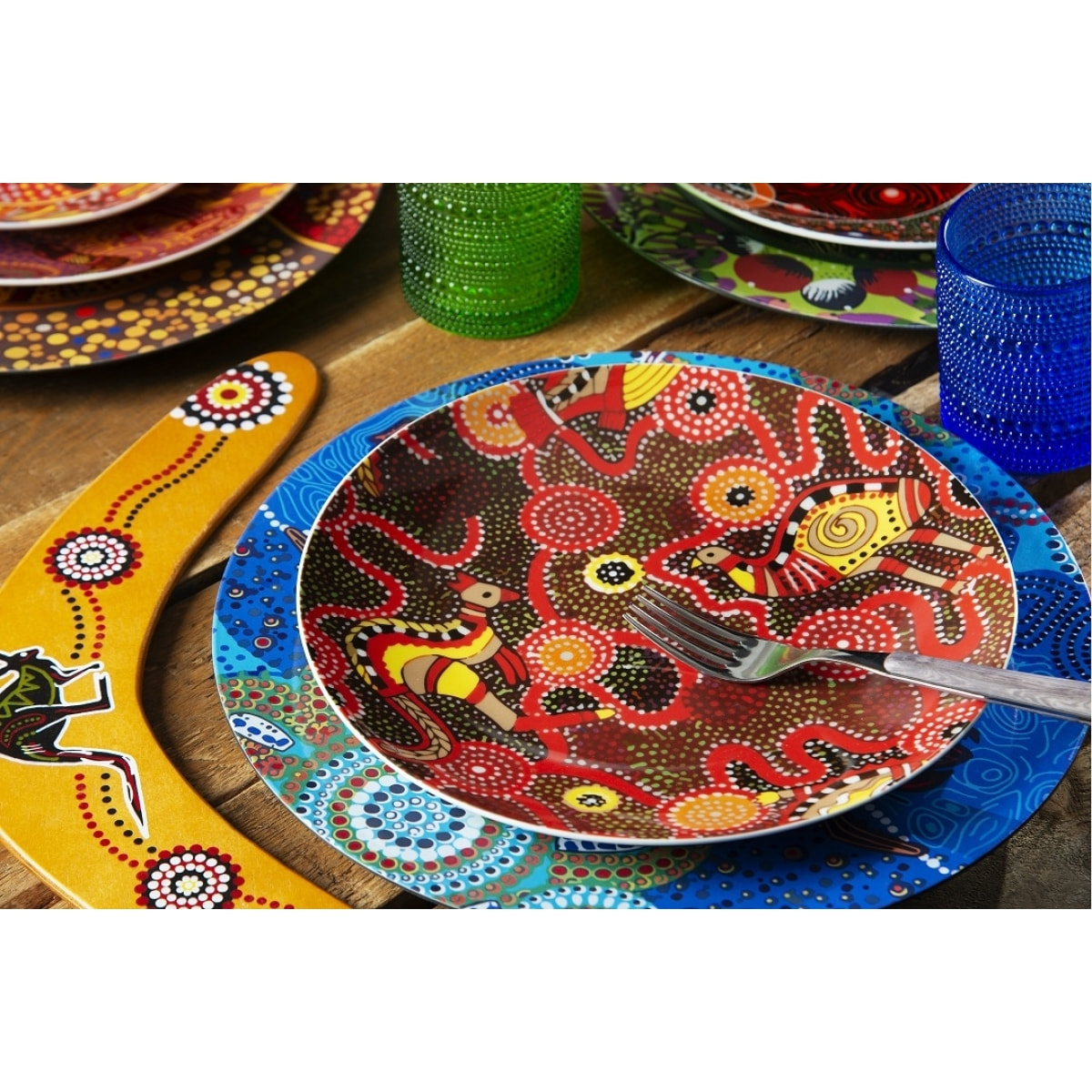 Servizio piatti 18 pezzi Excelsa Aboriginal, porcellana e stoneware multicolore