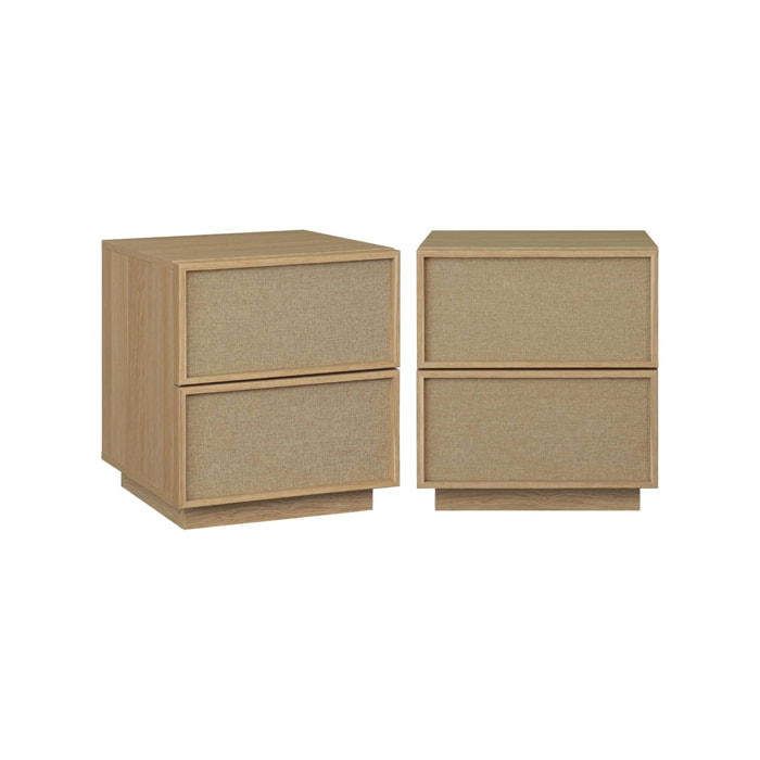 Table de chevet décor bois et tissu 2 tiroirs (lot de 2) KUBA