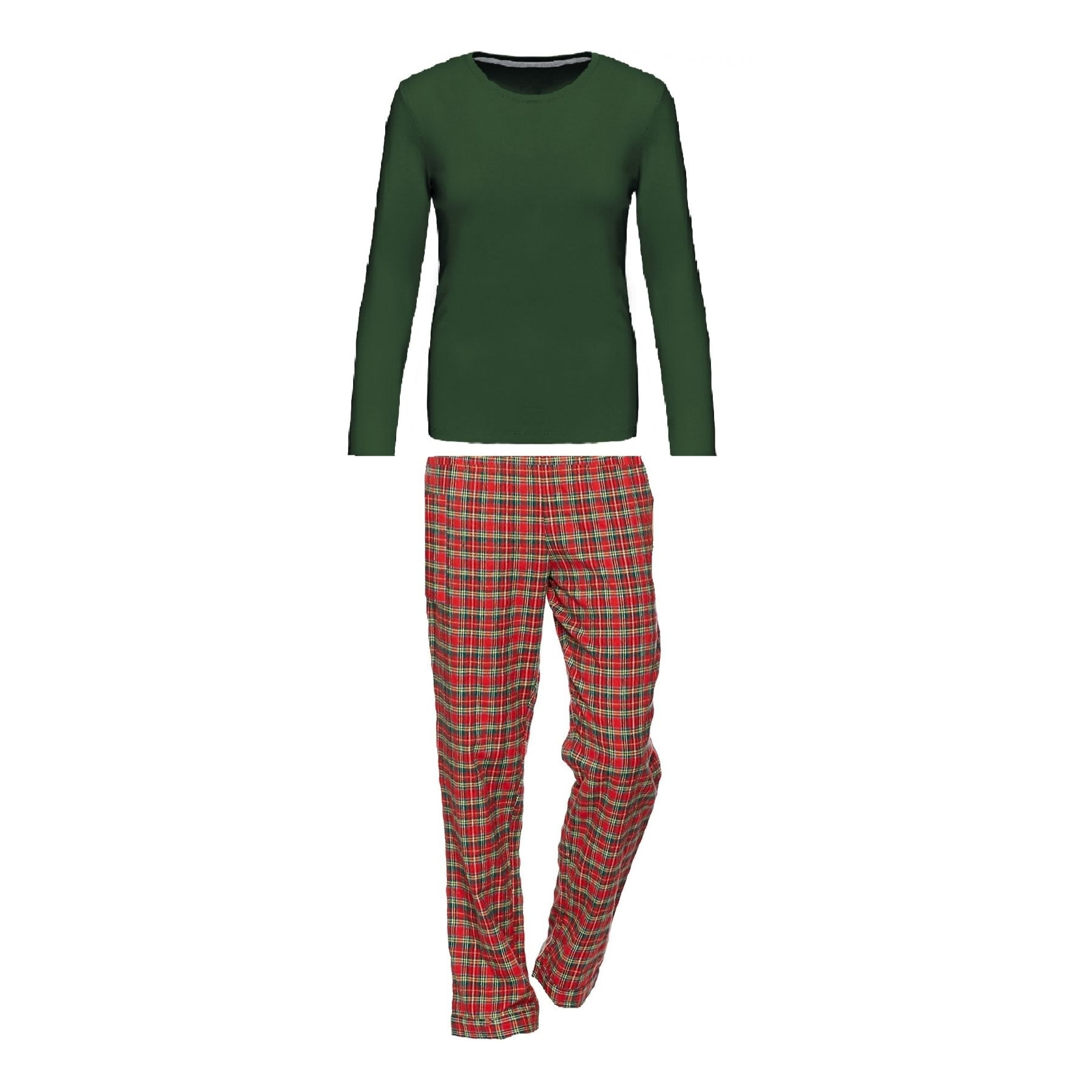 PIGIAMA DONNA flanella invernale scozzese rosso maglia verde