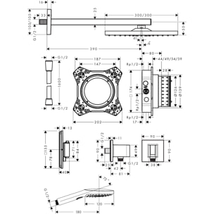 Pack douche encastrée thermostatique Raindance E 300 douche de tête XXL