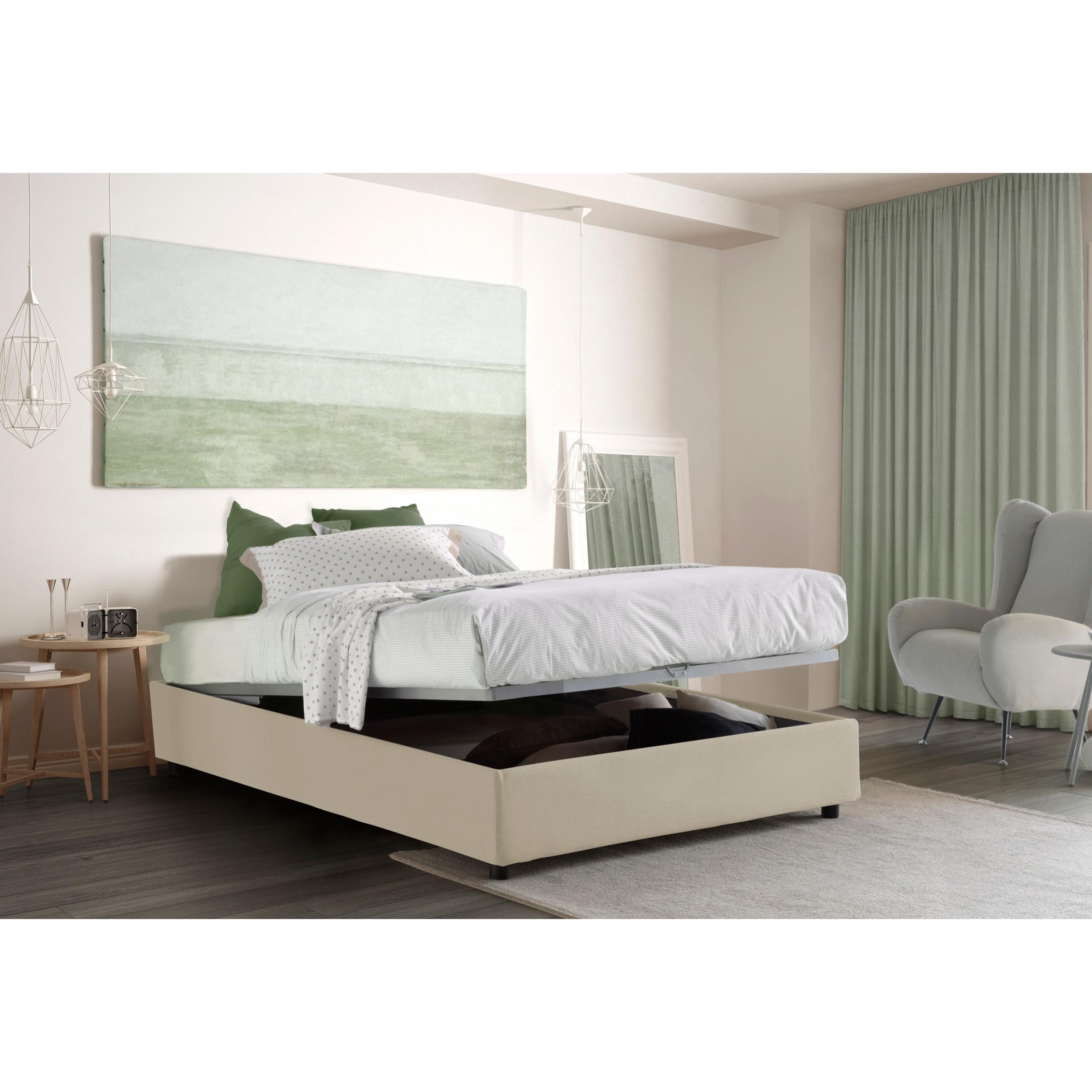 Letto matrimoniale Grace, Letto contenitore con rivestimento in tessuto, 100% Made in Italy, Apertura frontale, con materasso Cm 160x200 incluso, Beige