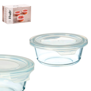 Pack 6 fiambreras de cristal redondas de 400ml con tapa transparente