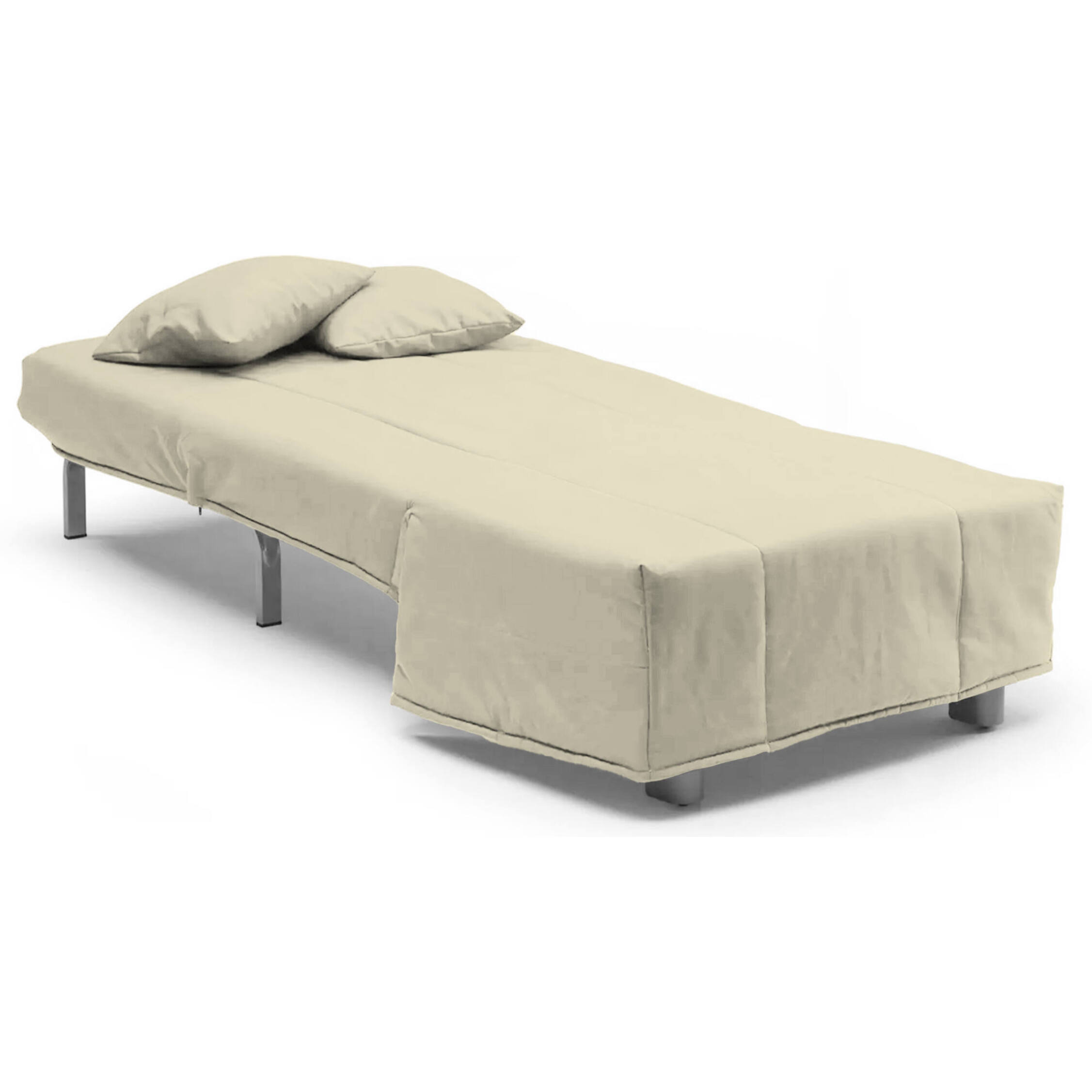Poltrona Andreou, Divano singolo, Poltrona soggiorno apertura a carrello in tessuto imbottito, Cuscini inclusi, 100% Made in Italy, Cm 85x90h85, Beige