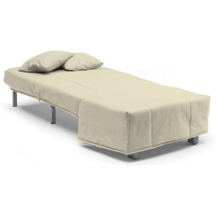 Poltrona Andreou, Divano singolo, Poltrona soggiorno apertura a carrello in tessuto imbottito, Cuscini inclusi, 100% Made in Italy, Cm 85x90h85, Beige