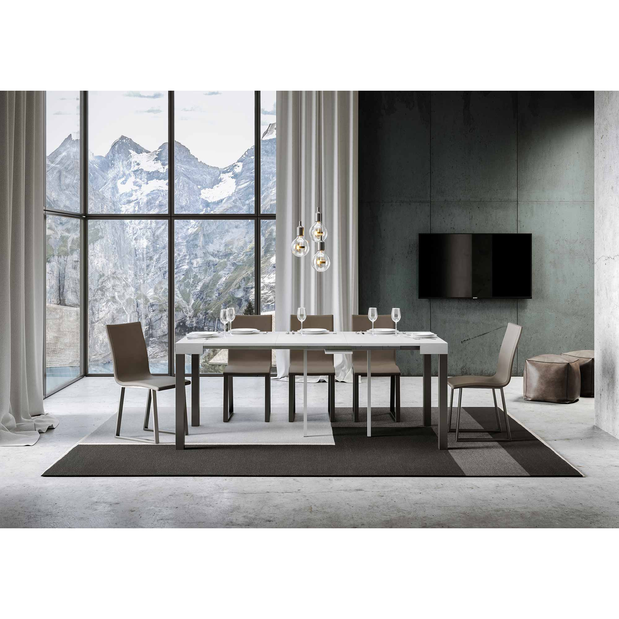 Console extensible 90x40/300 cm Everyday Frêne Blanc cadre Anthracite