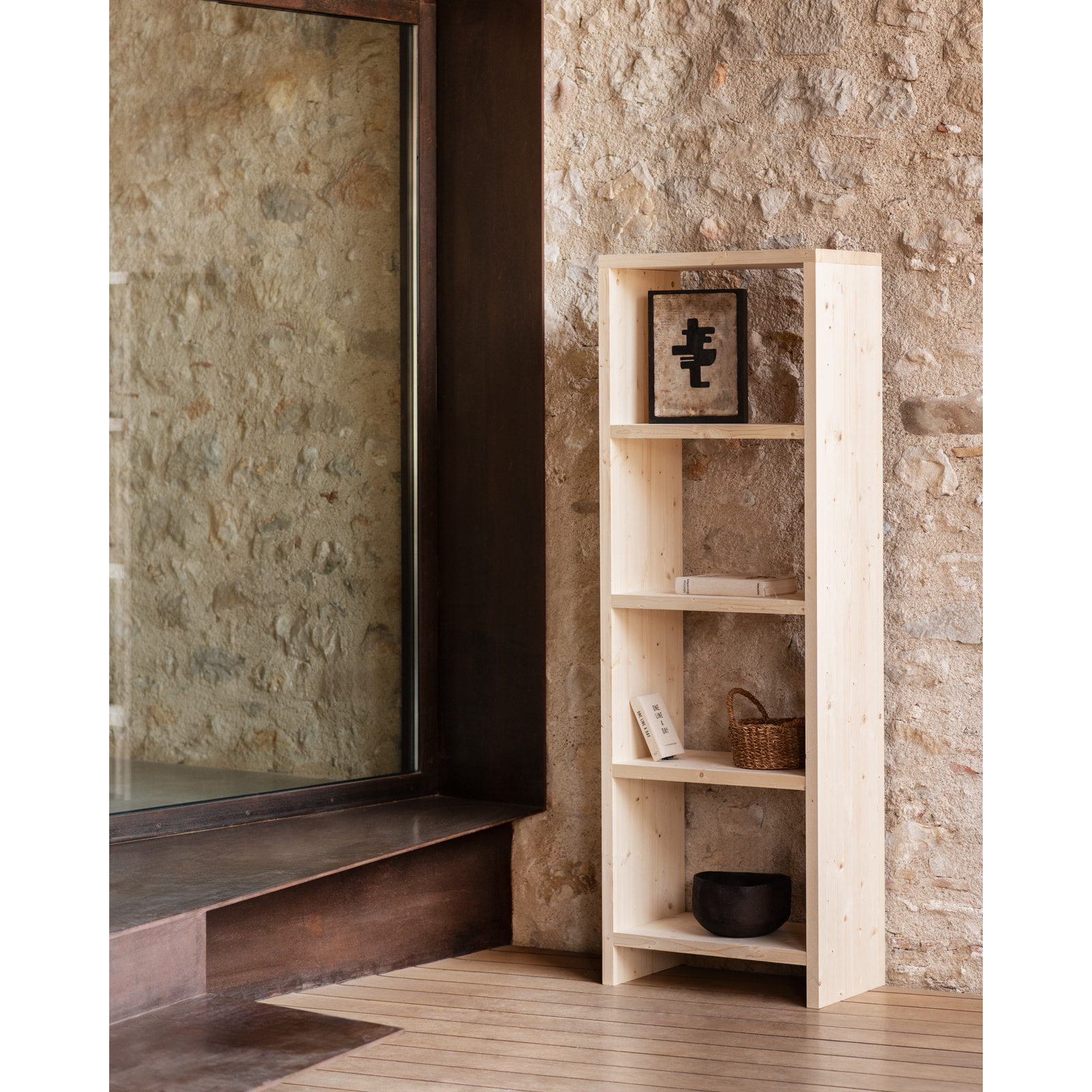 Étagère en bois massif ton naturel de 180x60cm Hauteur: 180 Longueur: 60 Largeur: 35