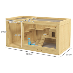 Cage hamster bois plateformes rampe niche bascule biberon eau plateau
