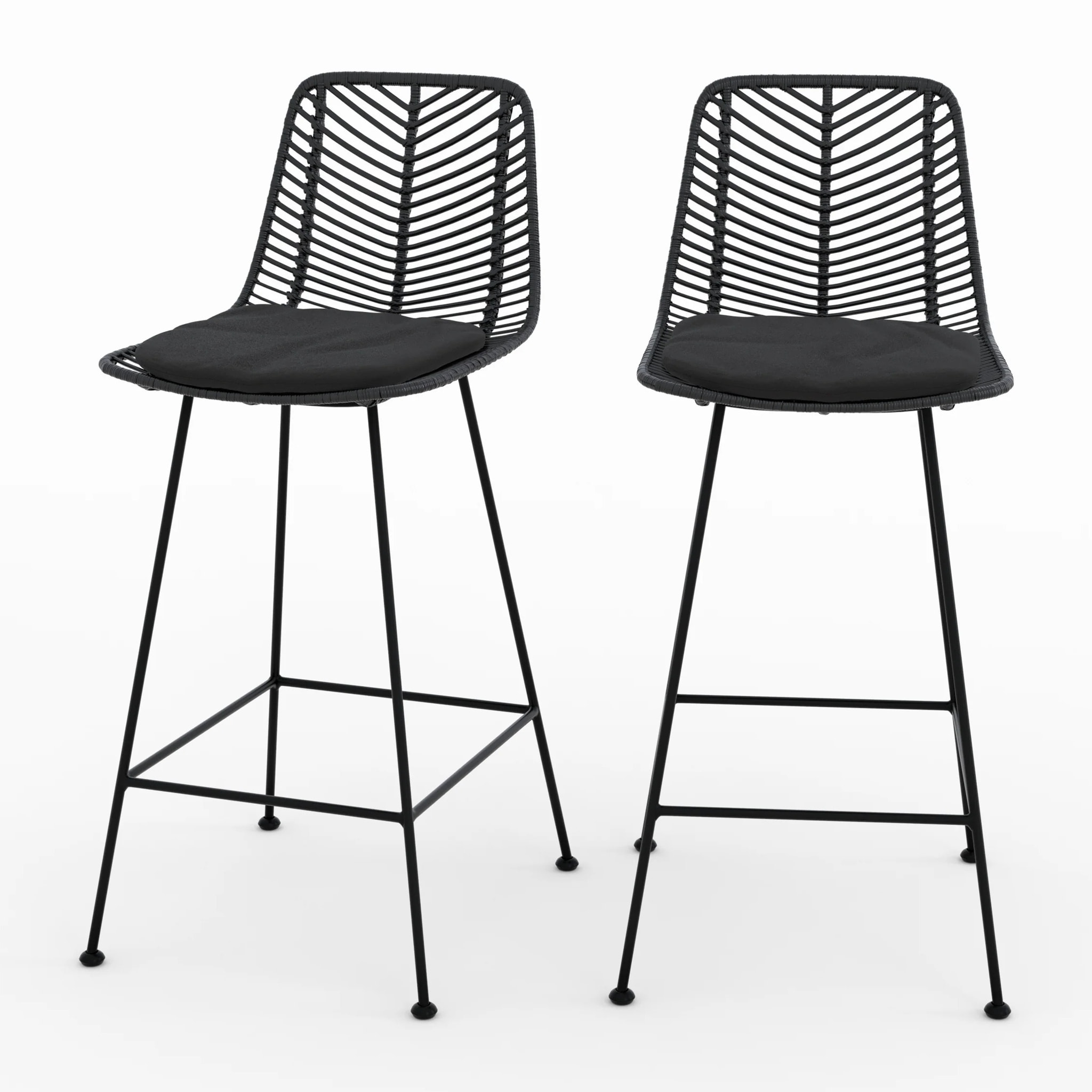 Lot de 2 chaises pour îlot central 66 cm en rotin noir - Tamara