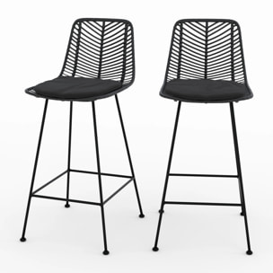 Lot de 2 chaises pour îlot central 66 cm en rotin noir - Tamara