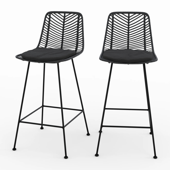 Lot de 2 chaises pour îlot central 66 cm en rotin noir - Tamara