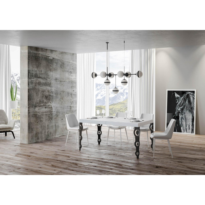 Mesa extensible 90x160/264 cm Karamay Premium Fresno Blanco estructura Antracita