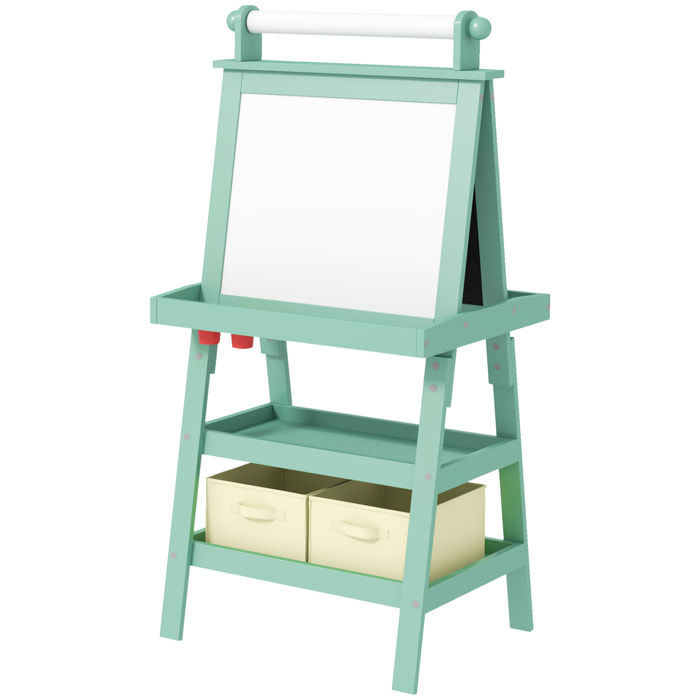 Tableau chevalet enfant 3 en 1 tableau double face enfant avec tableau blanc magnétique tableau à craie rangements bois vert