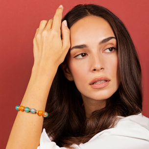 Bracciale con Pietra Naturale Agata Multicolore ed Elementi Golden