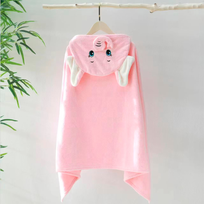 Accappatoio per bambini con cappuccio design elefante. 70x140 cm.