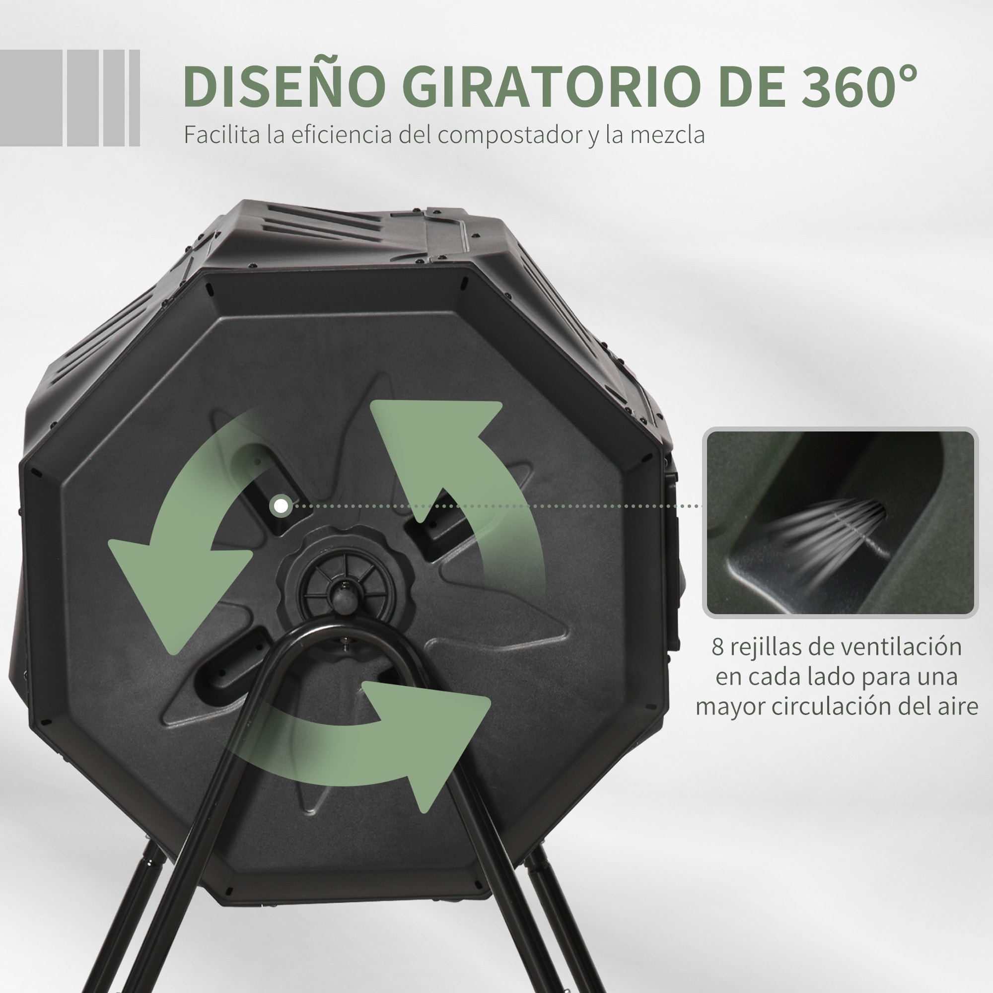 Compostador de Tambor Giratorio con Capacidad 160 litros de Doble Cámara y Ventilación Marco de Acero para Residuos Orgánicos de Jardín 71x64x96cm Negro