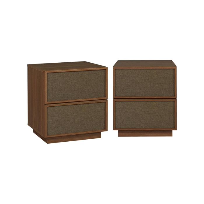 Table de chevet décor bois et tissu 2 tiroirs (lot de 2) KUBA