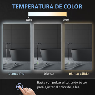 Espejo de Baño con Luz LED Espejo de Pared Antivaho 90x60 cm Interruptor Táctil 3 Luces Ajustable Función de Memoria y Marco de Aluminio Suspensión Vertical u Horizontal Plata