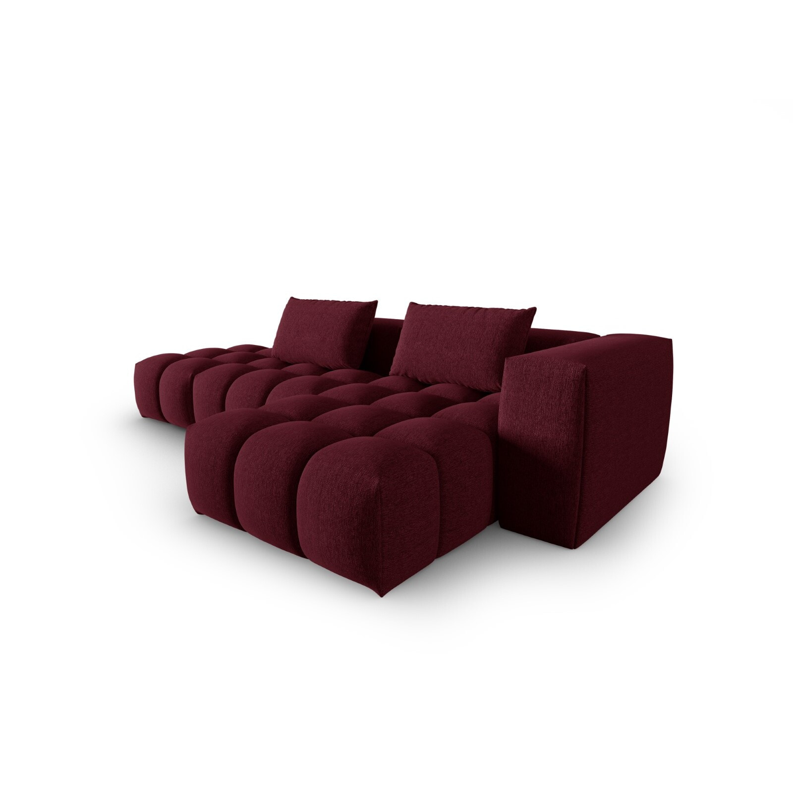 Canapé d'angle droit modulable "Lorella" 4 places en tissu structurel bordeaux