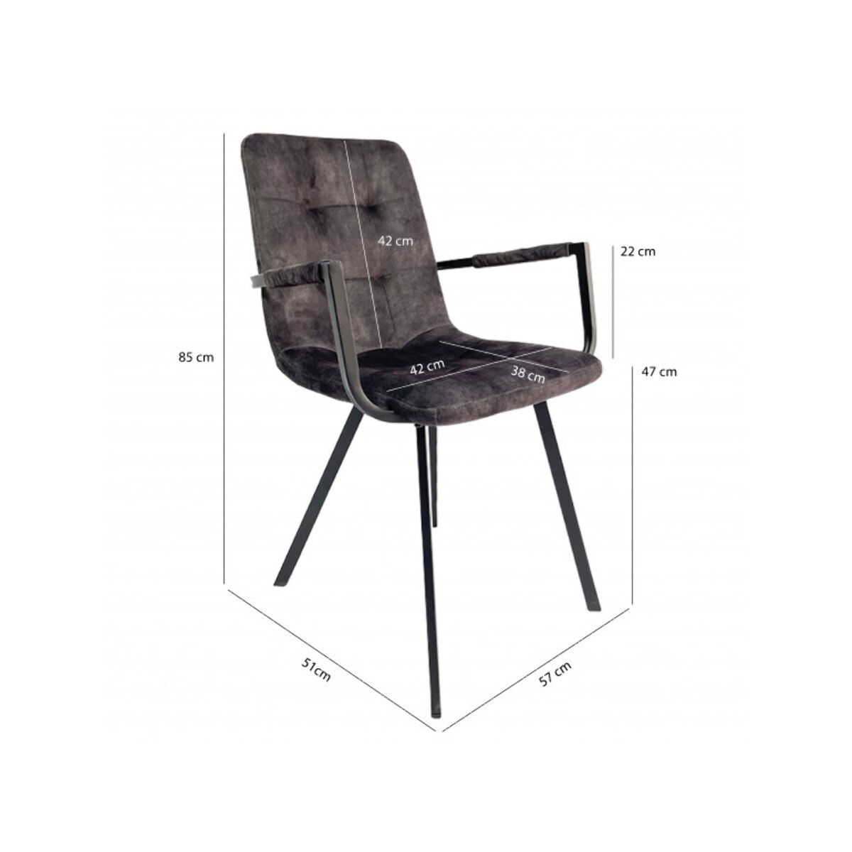 Fauteuil capitonné en velours avec accoudoirs - HERBY